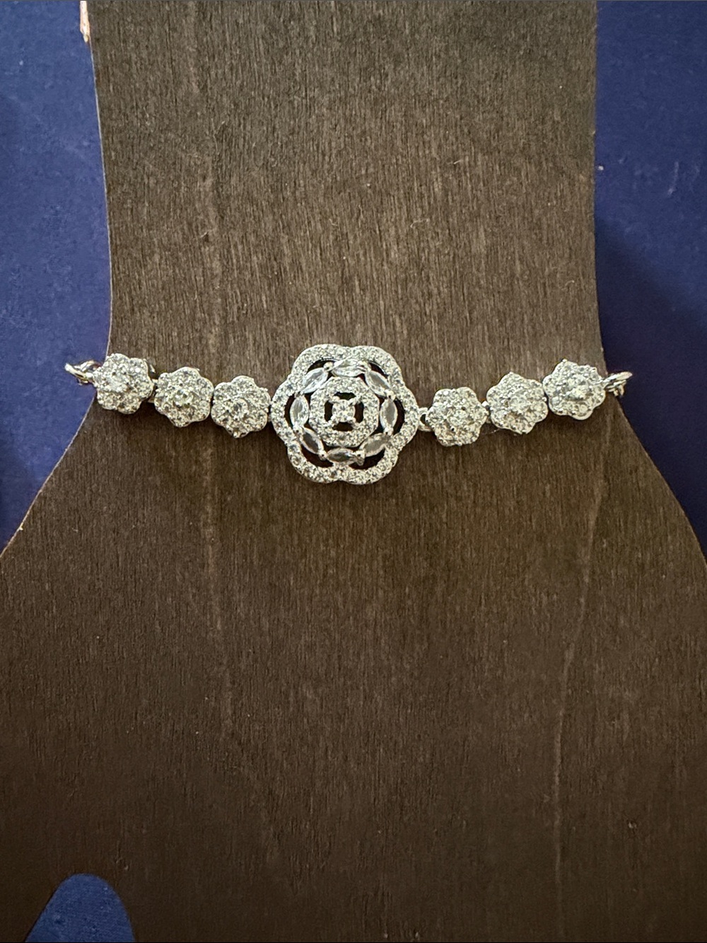 Silver rhodium coated Floral CZ Crystal Bracelet - Women's Jewelry